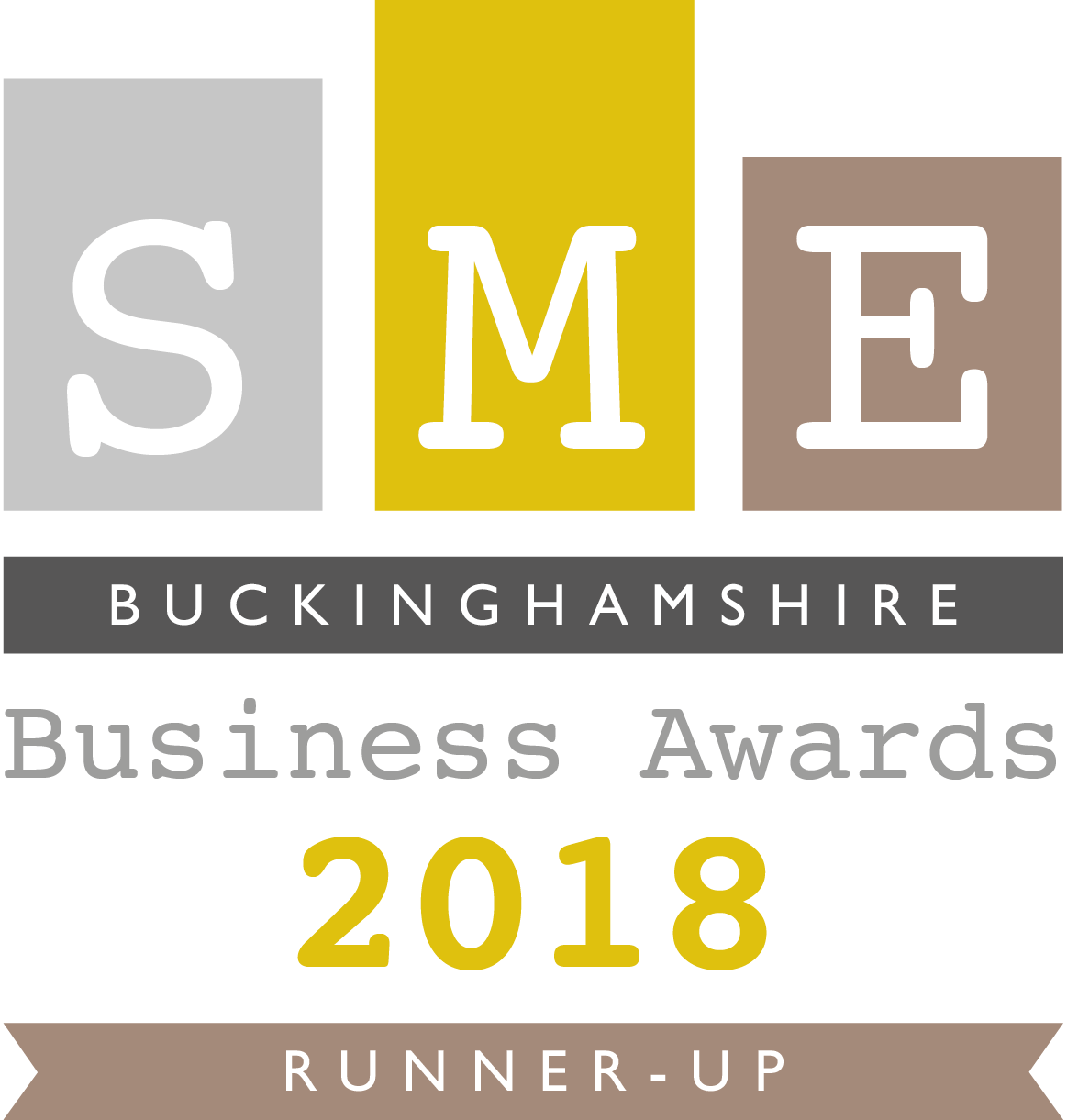 Logo showing that Bucks Fizz, Buckingham's premier business networking group, was runner up in the Buckinghamshire SME Business Awards 2018